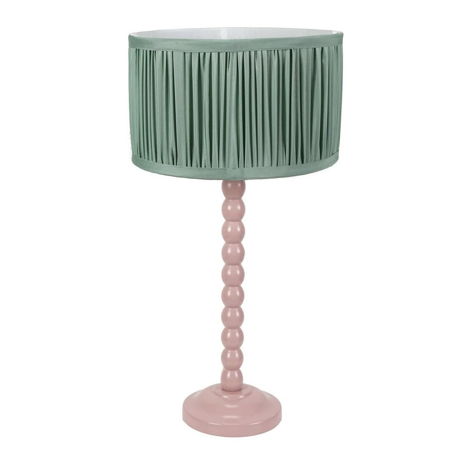 image 1 of ValueLights Bobbins Rose Table Lamp Ruched Pleat Green Shade