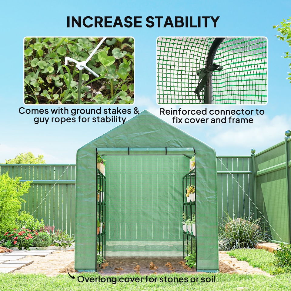 image 1 of Outsunny Walk-in Garden Greenhouse Shelves Polytunnel Steeple Grow House