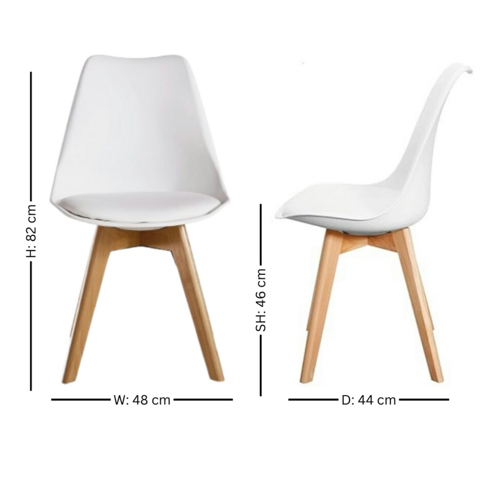 image 1 of Single Scandinavian Dining Chair with Leather Cushions Solid Wood Legs White