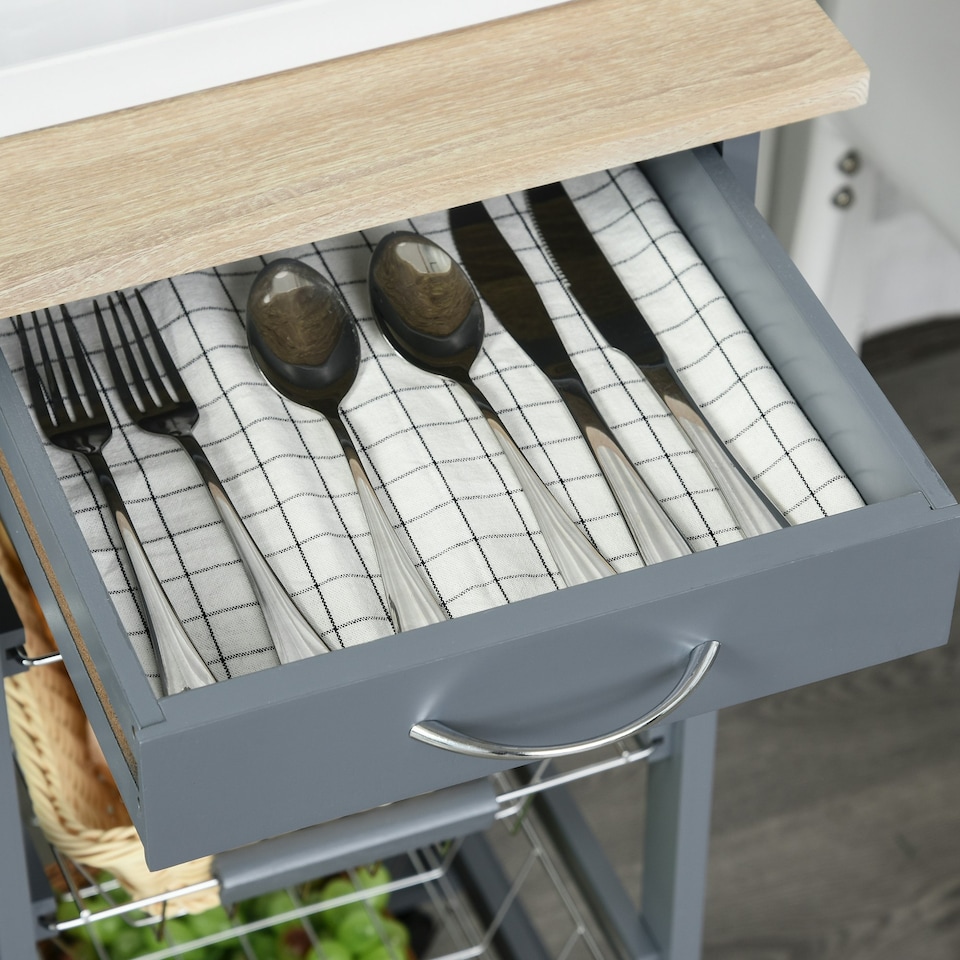 image 1 of HOMCOM Multi-Use Kitchen Island Trolley Baskets Side Racks Drawer WorktopGrey