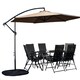 image 1 of Outdoor 6 Person Rectangular Glass Top Garden Dining Table Chairs With Beige Banana Parasol and Base