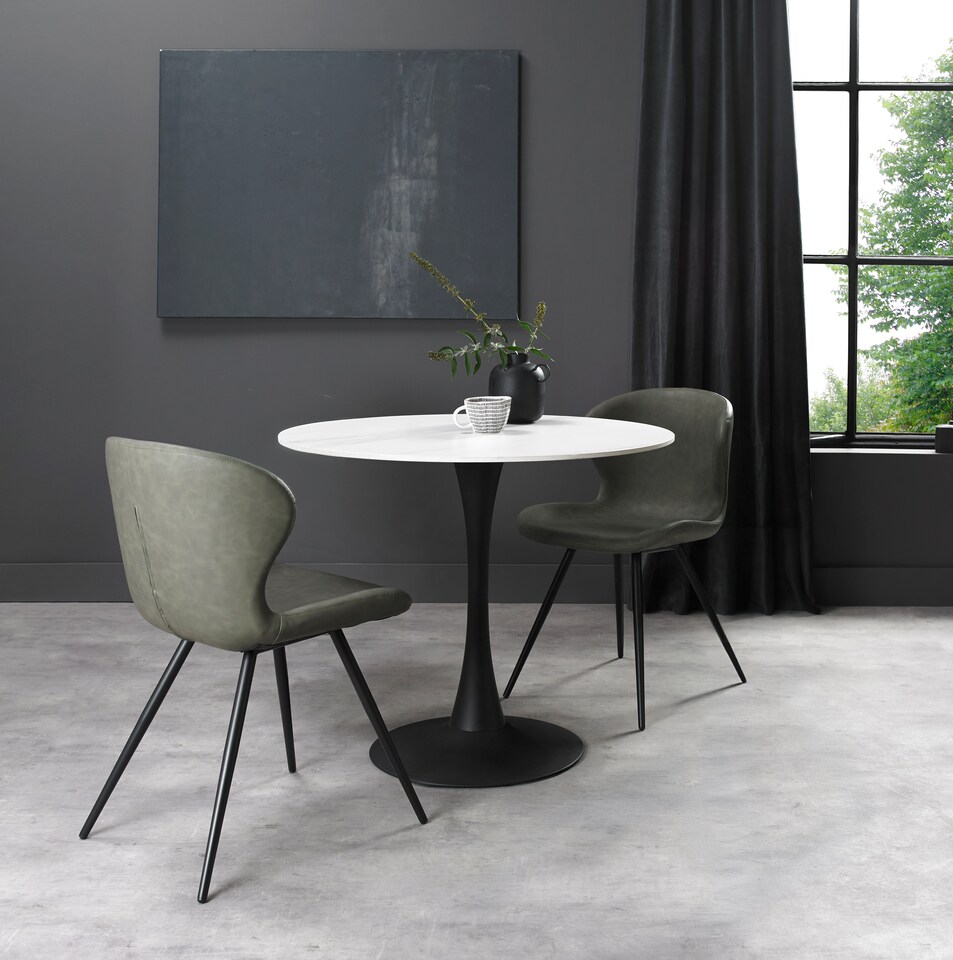 image 1 of Bentley Designs - Mason White Sintered Stone Circular Dining Table With Black Sand Powder Coated Base