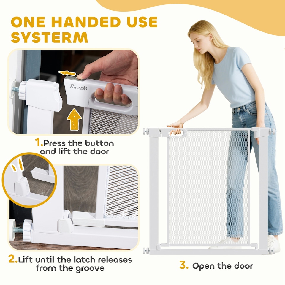 image 1 of PawHut Pressure Fit Safety Gate for Stairs w/ Auto Close 75-82 cm - White