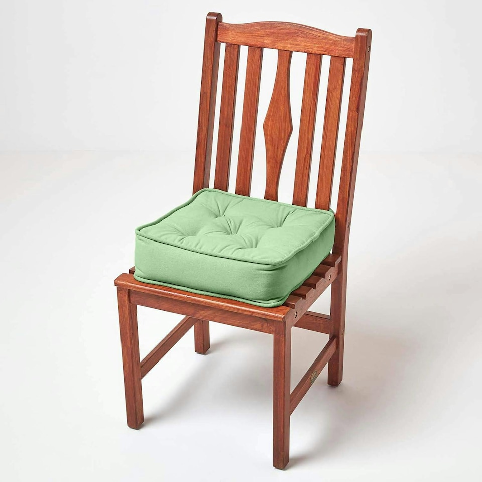 image 1 of Homescapes Forest Green Cotton Dining Booster Cushion | Green | Forest Green | 40 x 40cm x 10cm (16" x 16" x 4")