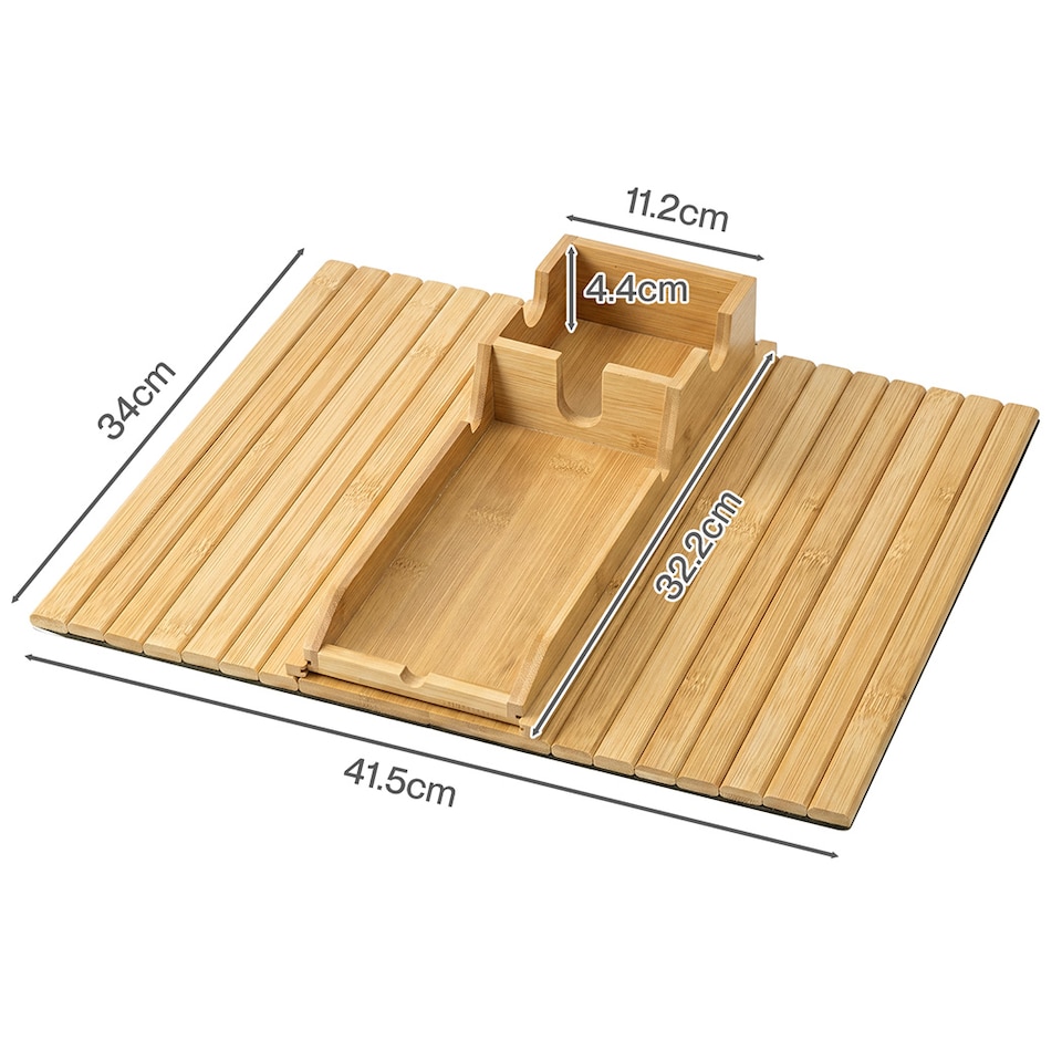 image 1 of Levede Sofa Arm Tray Table 2 in 1 Bamboo Couch Armrest Organiser Cup Mug Holder