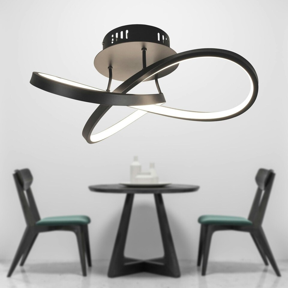 image 1 of First Choice Lighting Matt Black LED Loop Ceiling Light Black | White
