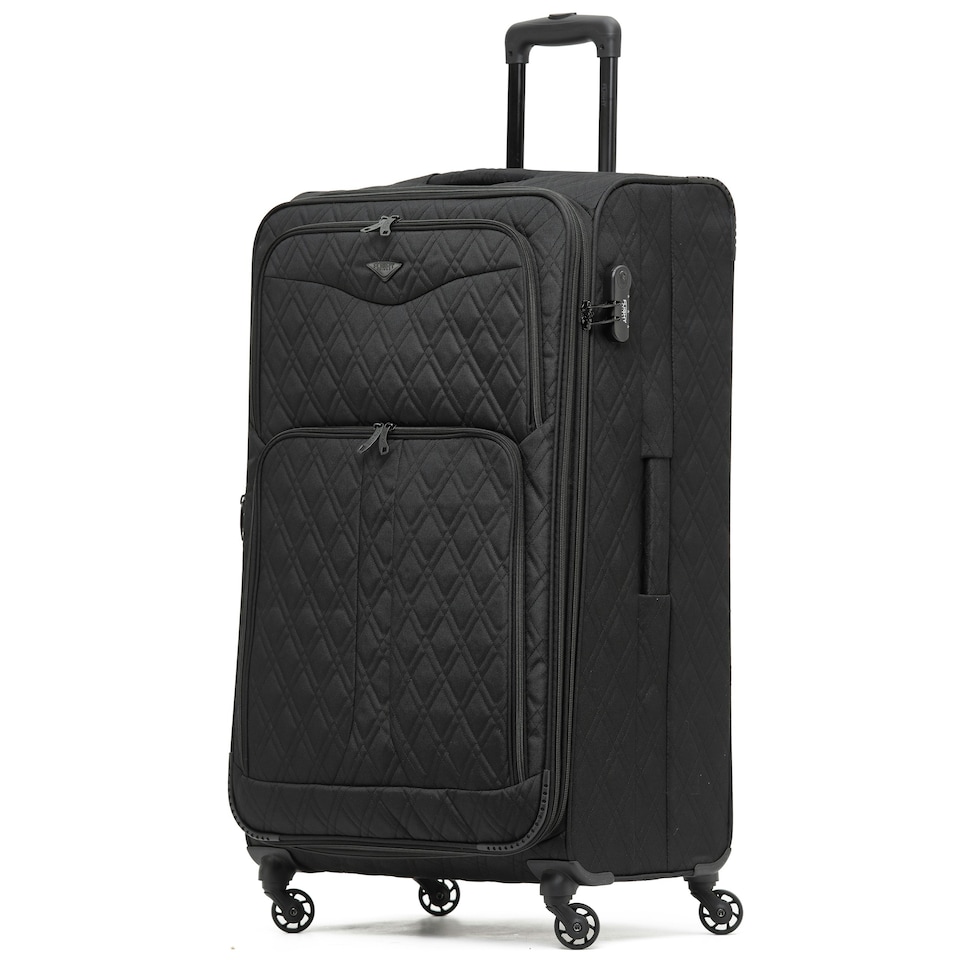image 1 of Flight Knight Lightweight 4 Wheel 800D Soft Case Quilted Suitcases Anti Crack Cabin & Hold Luggage Options - 100+ Airlines Approved - easyJet, BA & Many More! | Black | Large