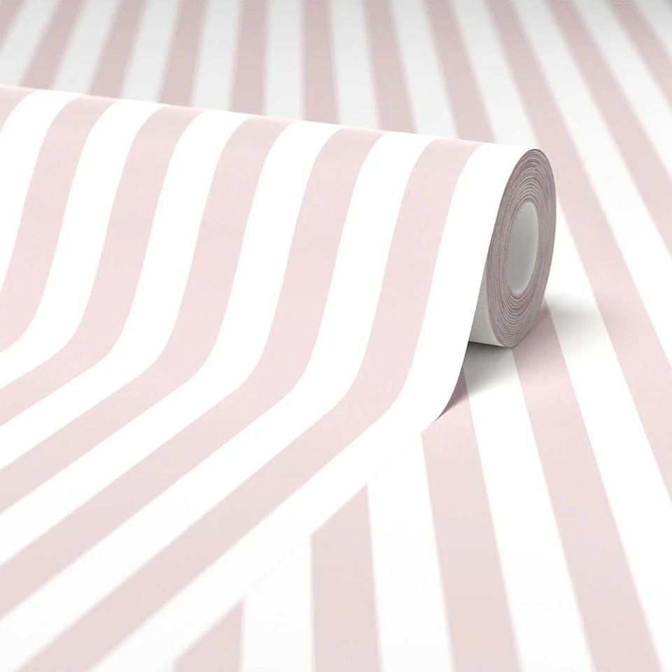image 1 of Classic Stripe Wallpaper in Pastel Pink | Pink | Pastel Pink | 50cm x 10m