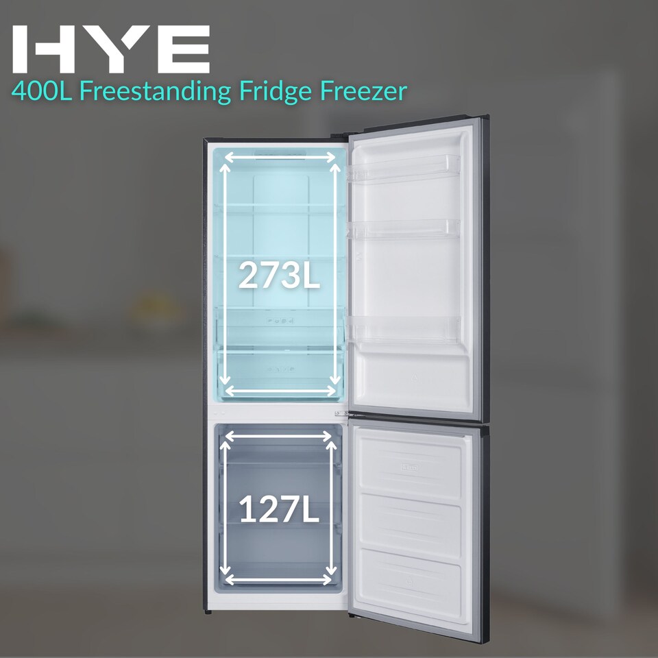 image 1 of HYE 70-30 Freestanding No Frost Fridge Freezer, 400 Litre, 60cm, Silver - RF01FF400S01