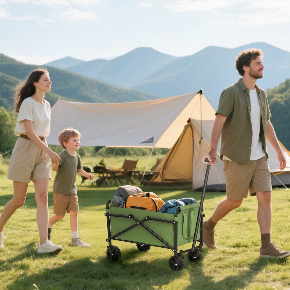 image 1 of Outsunny 62L Festival Trolley, 60kg Heavy Duty Folding Trolley Cart, Green | Green