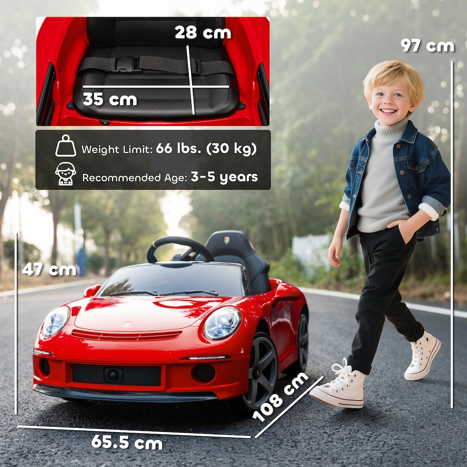 image 1 of AIYAPLAY Electric Car for Kids 12V Licensed RUF GT for 3-5 Years, Red