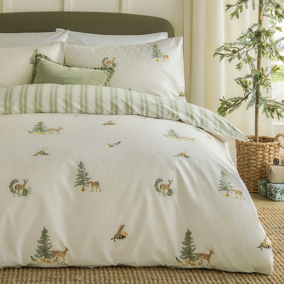 image 1 of Wylder Nature Charlecote Printed 100% Cotton Super King Duvet Set Green | Super King