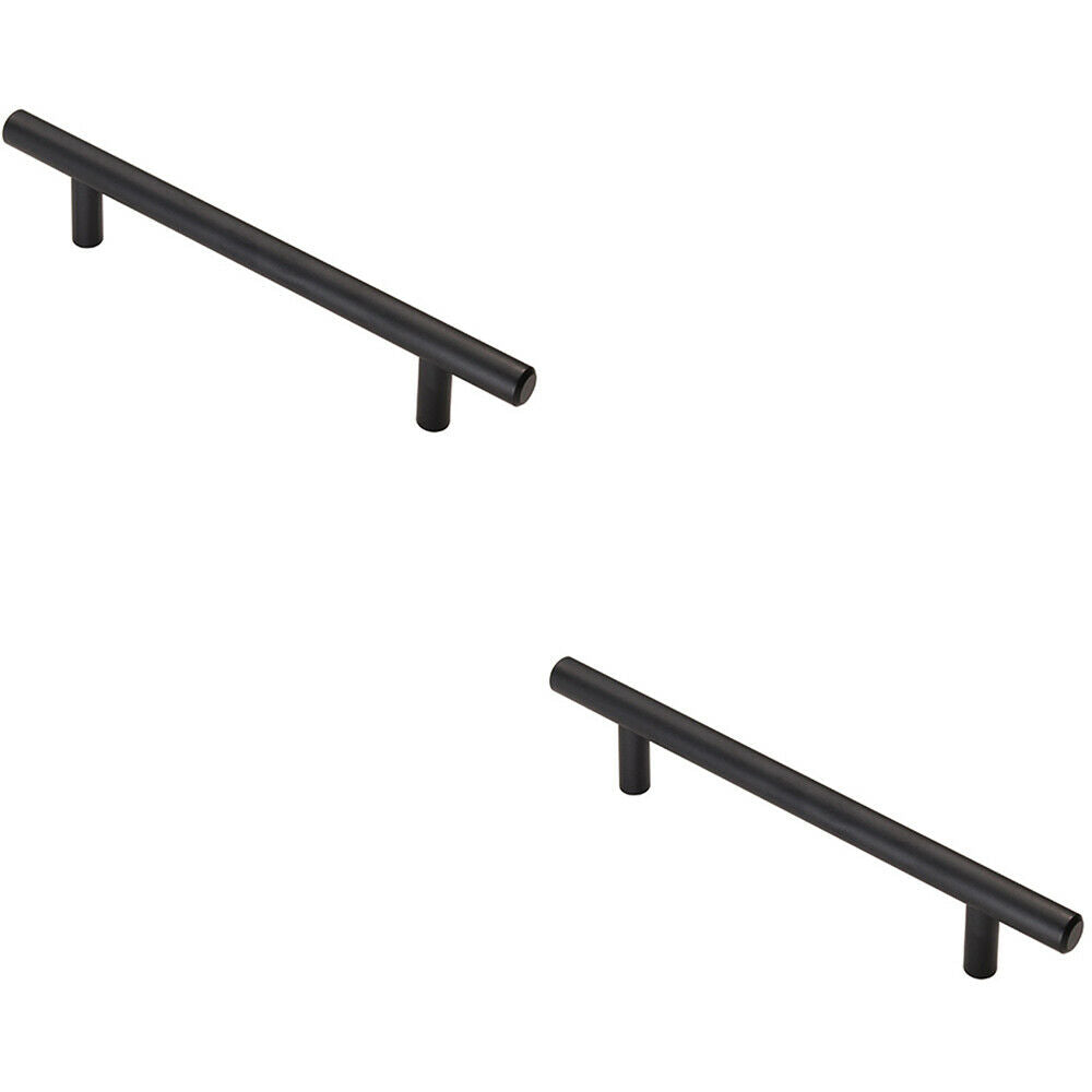 Loops 2x T Bar Cupboard Pull Handle 188 x 12mm 128mm Fixing Centres Matt Black