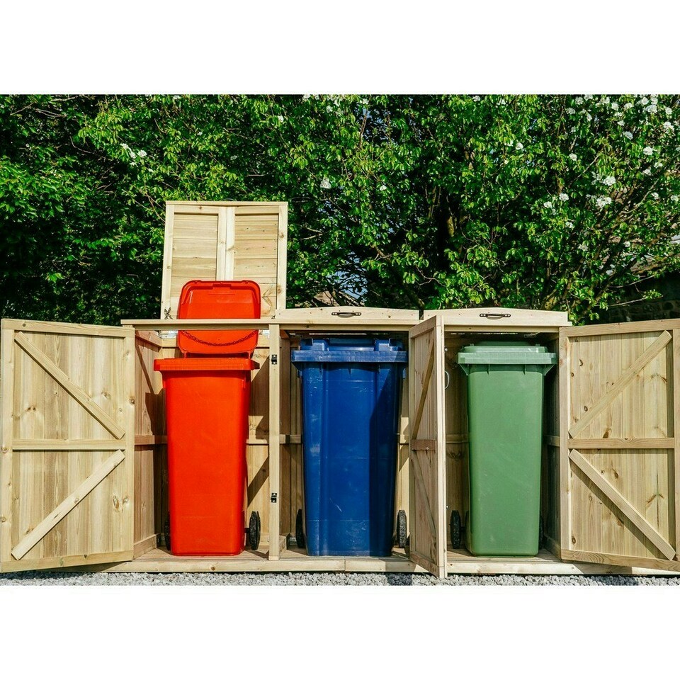image 1 of Chatburn Triple Wheelie Bin Store - Timber - L97 x W214.2 x H125 cm - Fits 3 x 360L Wheelie Bins Brown