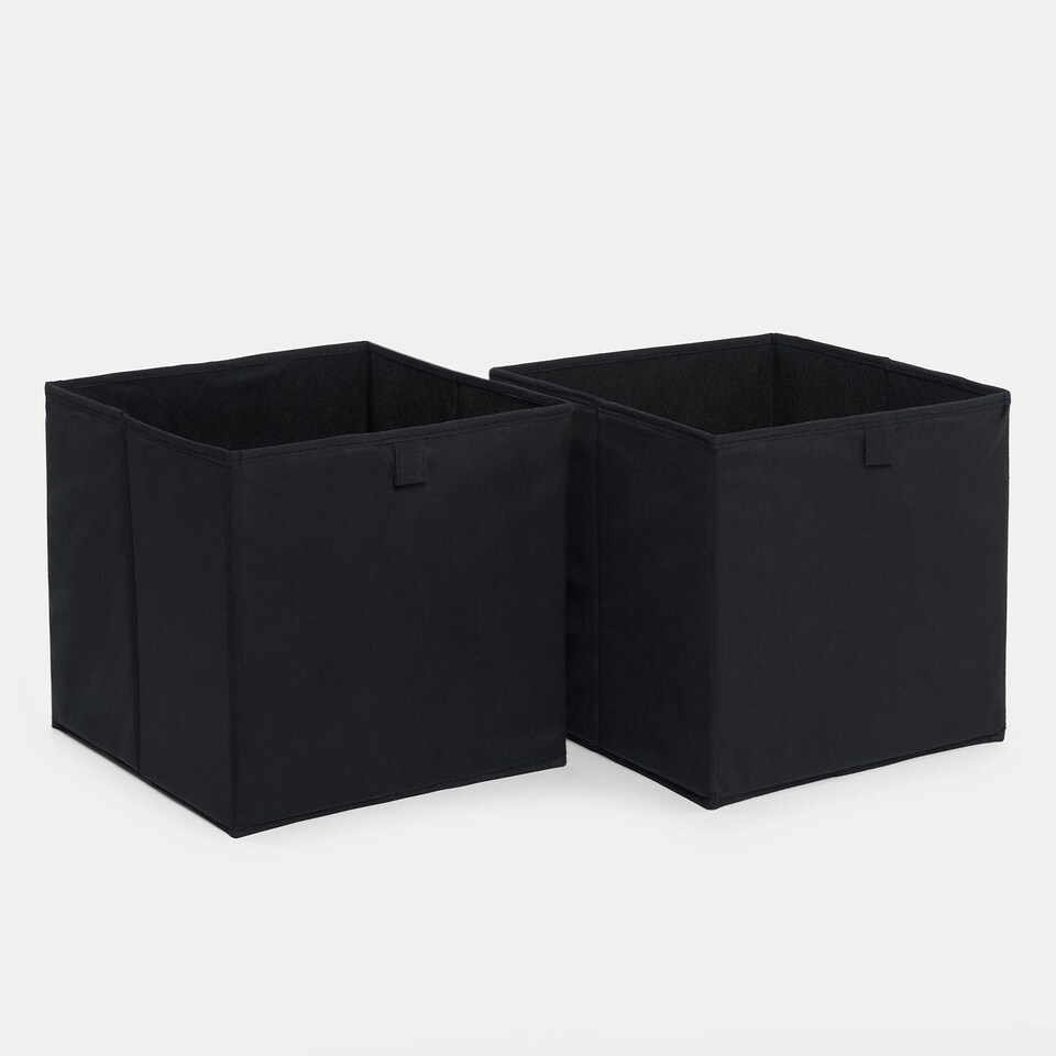 image 1 of OHS 2 Pack Folding Storage Cubes Soft Matte Velvet Collapsible Home Modern Storage Organiser Space Saving Square Ottoman Boxes Black
