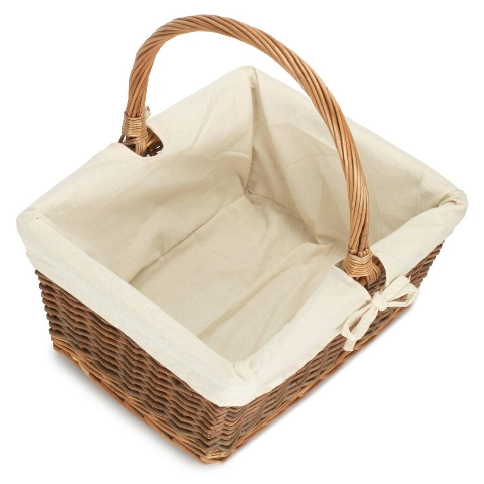 image 1 of Rectangular Unpeeled Willow Shopping Basket with White Lining White | White | L