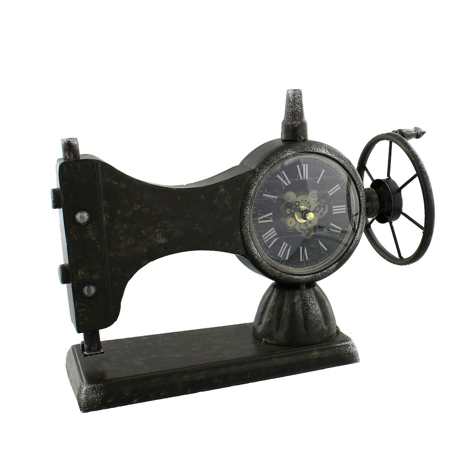Hometime Metal Mantel Clock - Sewing Machine Black