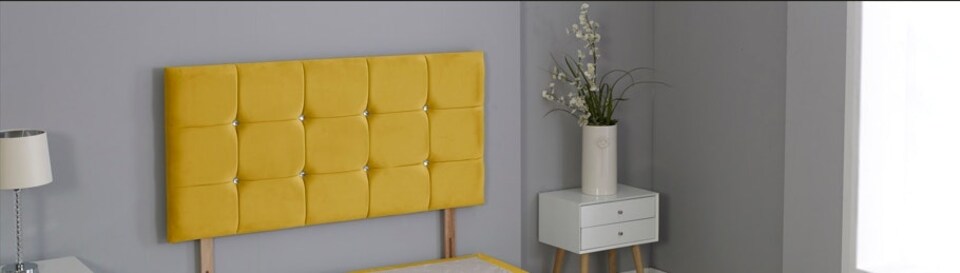 image 1 of Mustard Plush Velvet Cube Headboard | Multi | 6FT Superking 26"inch Headboard
