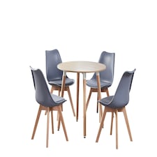 5PCs Dining Set - an Oak Round Dining Table & Set of 4 White Lorenzo Tulip chairs with Padded Seat | Grey