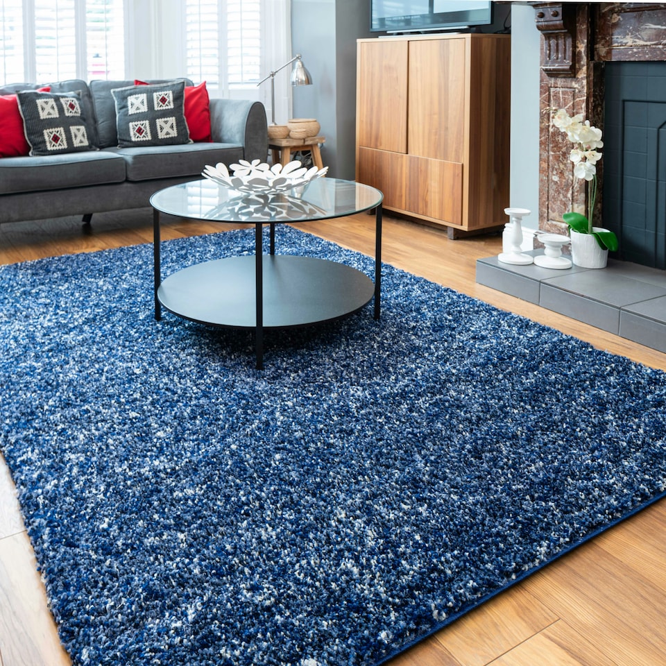 image 1 of KUKOON Navy Blue Mottled Shaggy Living Room Area Rug 80cm x 150cm