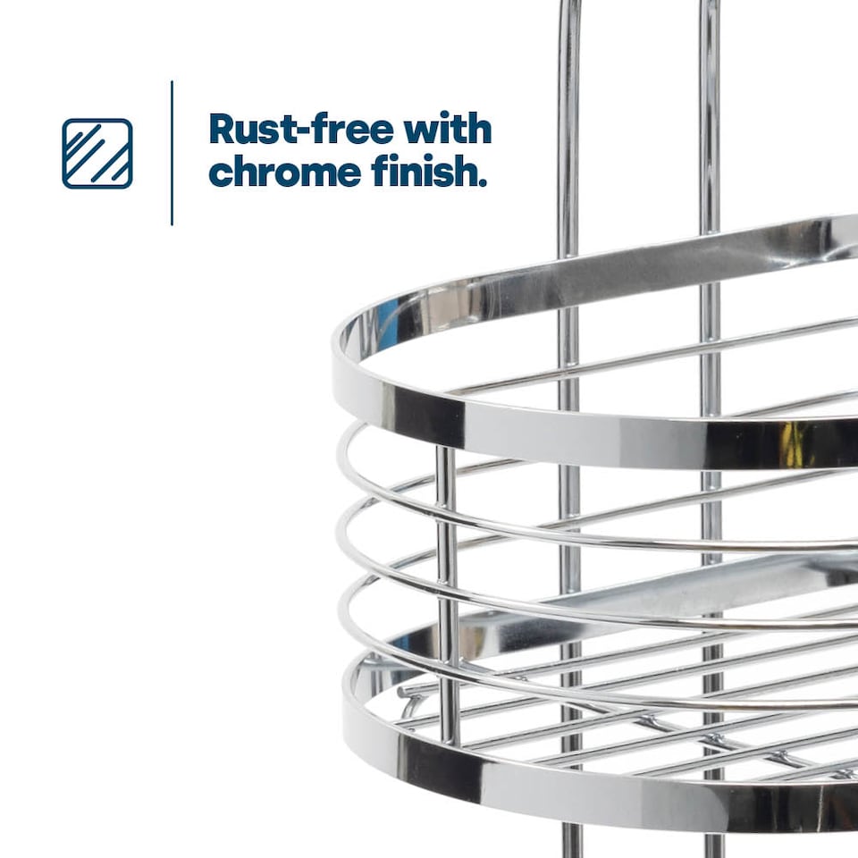 image 1 of 3 Tier Floor Standing Oval Chrome Bathroom Caddy