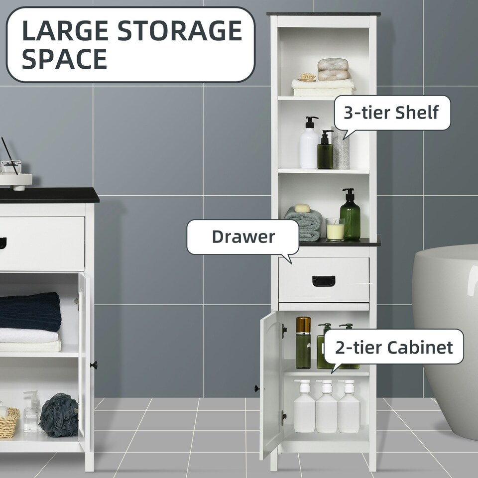 image 1 of kleankin Freestanding Tallboy Storage Unit W/ Drawer Single Door