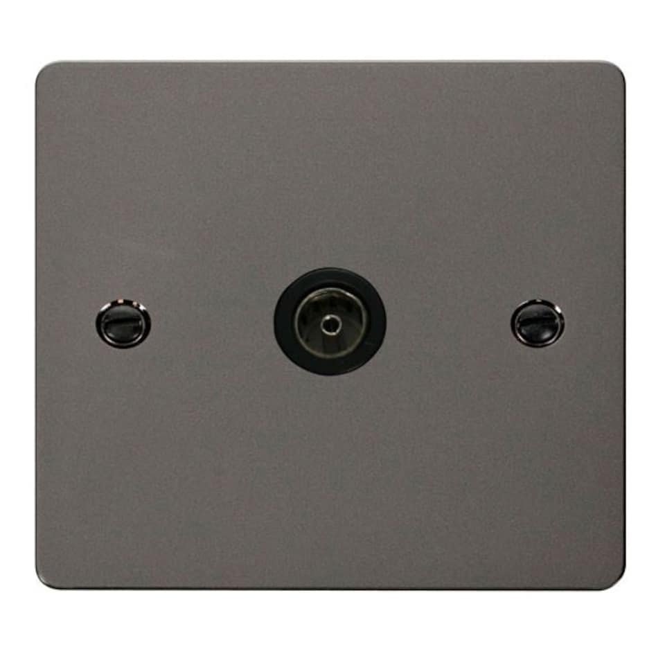 SE HOME Flat Plate Black Nickel 1 Gang Single Coaxial TV Socket - Black Trim - SE Home Black | Nickel