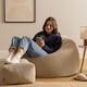 image 2 of Kingston Cord Adults Bean Bag Chair and Pouffe, Ready Filled Beanbag and Footstool Stone Beige | Cream | Natural | 2