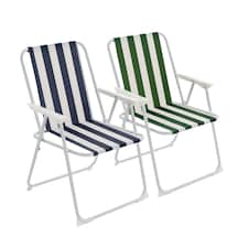 Harbour Housewares Folding Metal Beach Chairs - Blue/Green Stripe - Pack of 2 | Multi | Multi