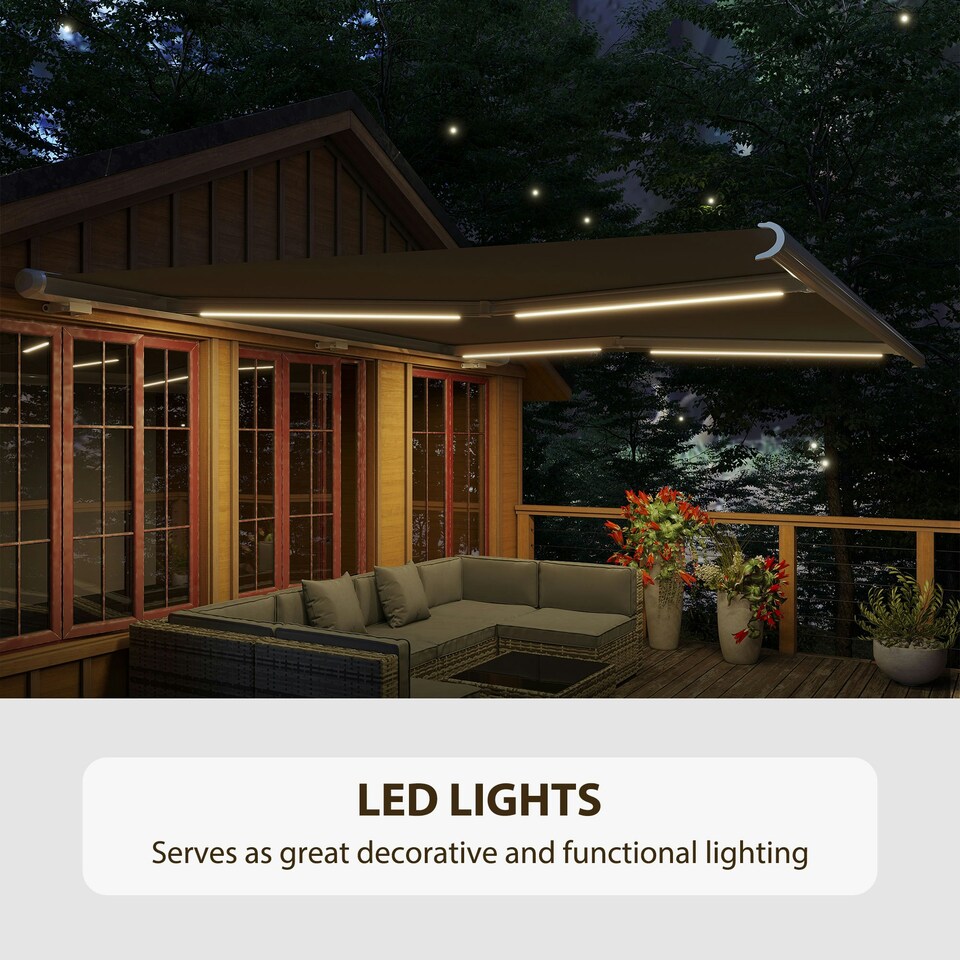 image 1 of Outsunny 4x3m Full Cassette Electric/Manual Retractable Awning w/ LED Light