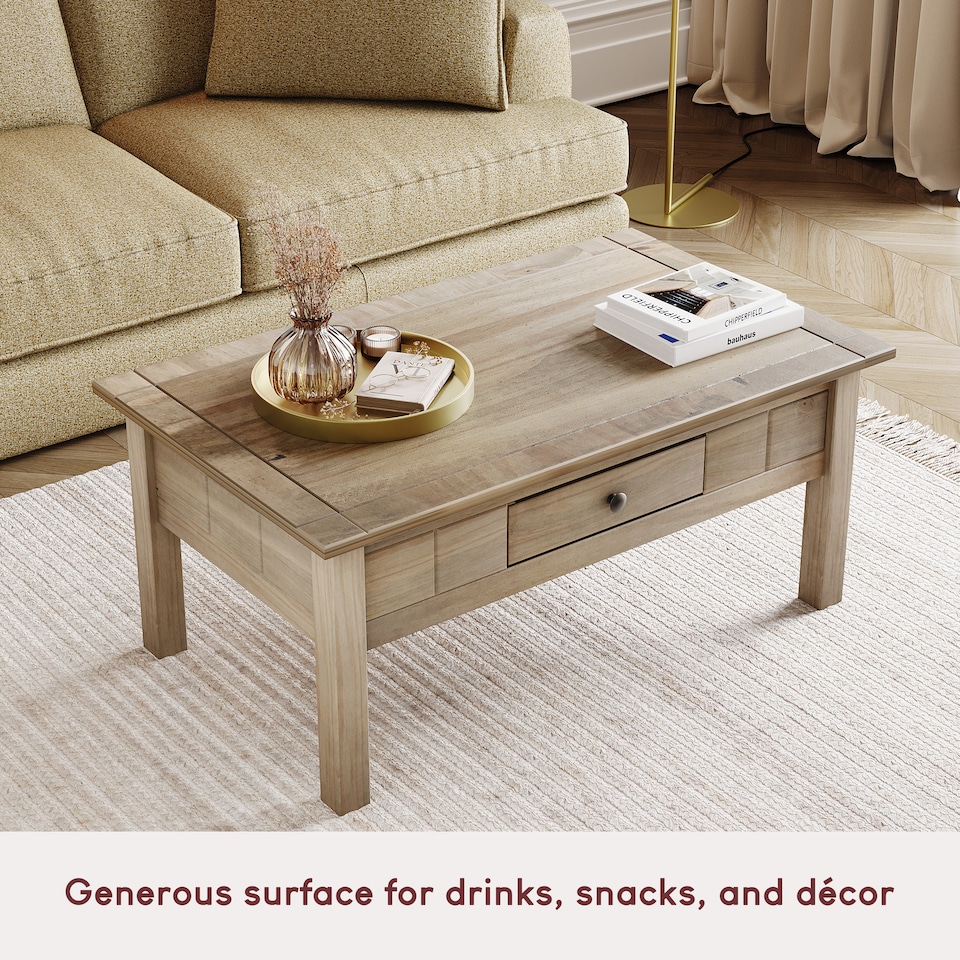 image 1 of Vida Designs Panama 1 Drawer Storage Coffee Table, Solid Pine Wood