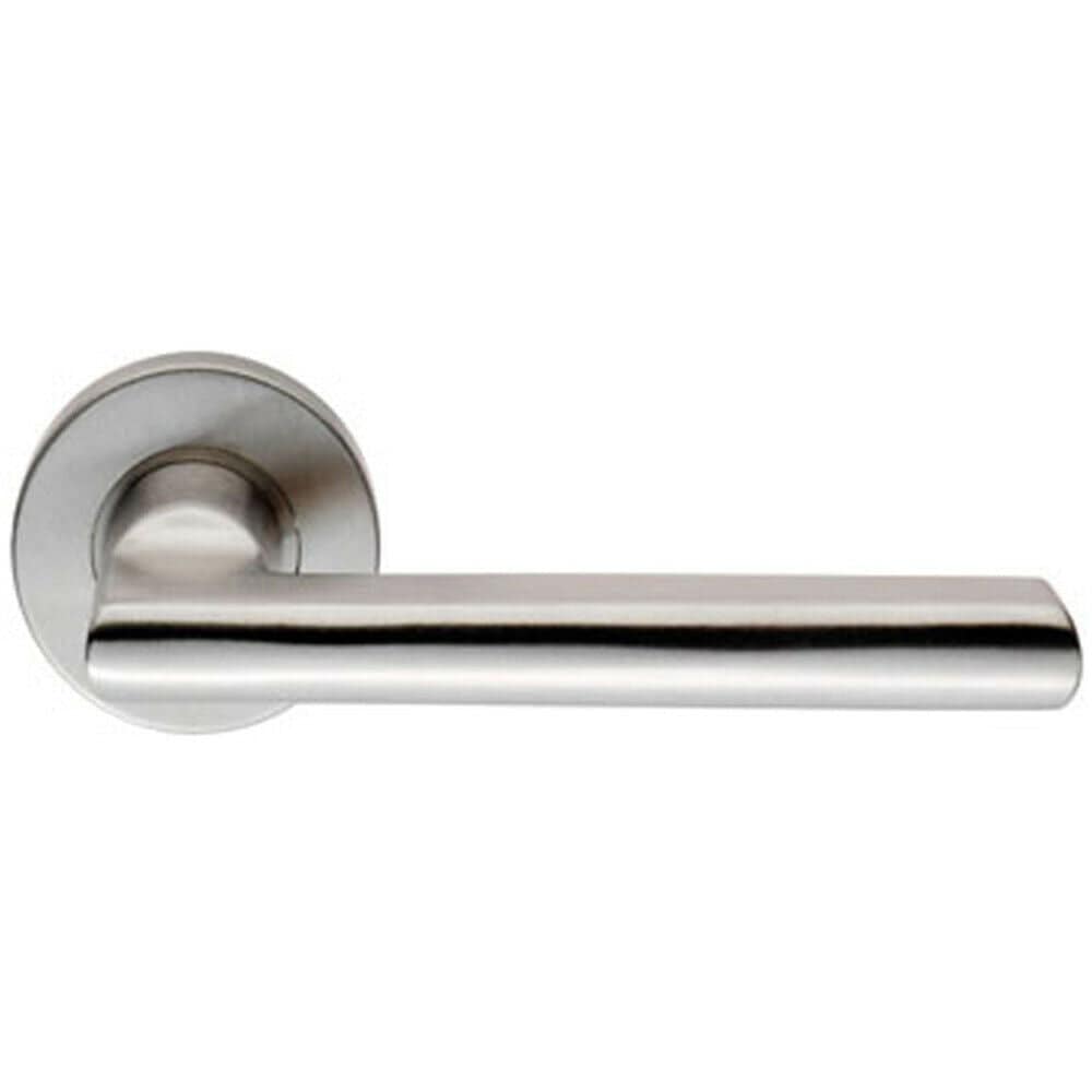 Loops PAIR Straight Smooth Round Bar Handle on Round Rose Concealed Fix Satin Steel in Metallics