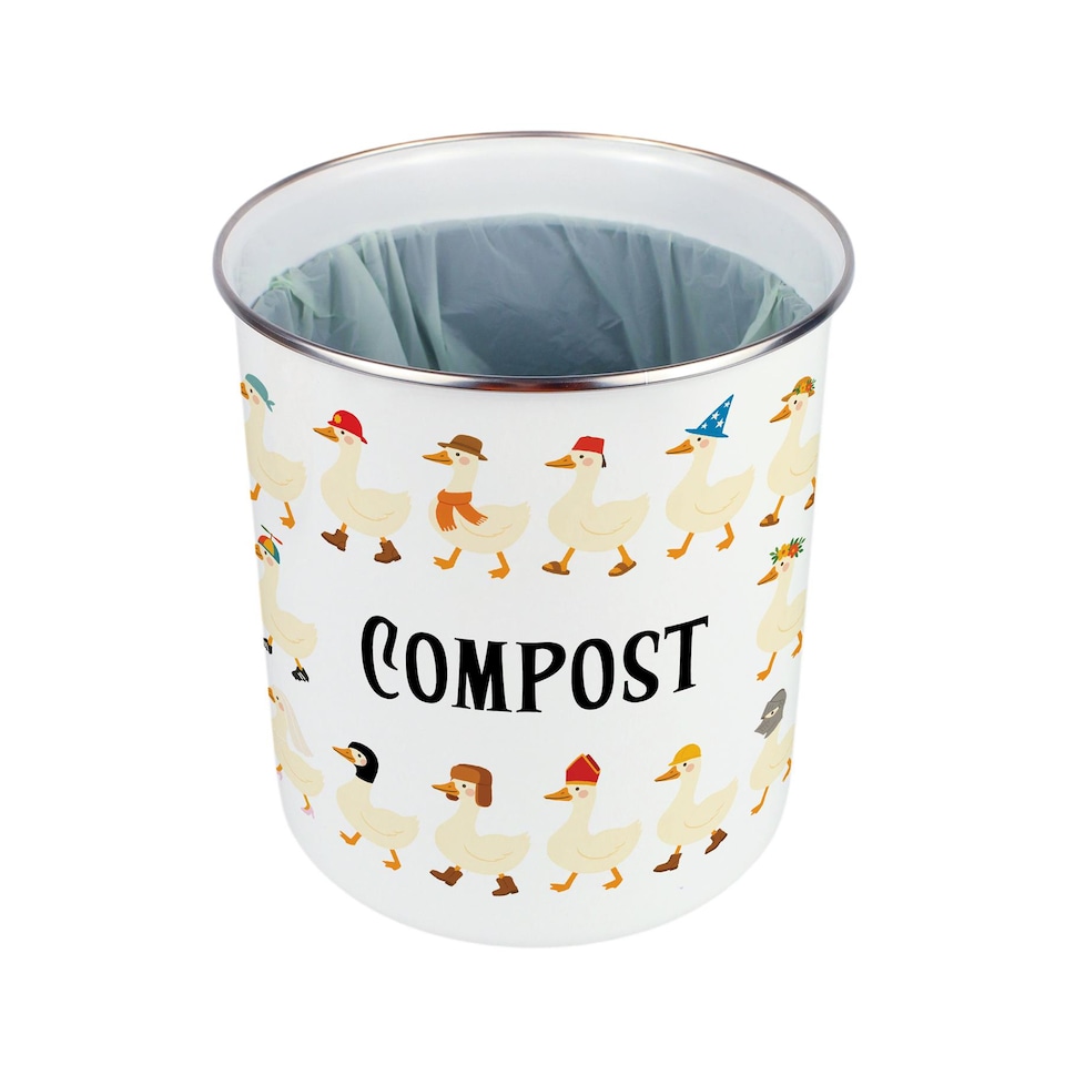image 1 of Silly Goose Compost Caddy - Metal 2L Decorative Kitchen Food Waste Bin