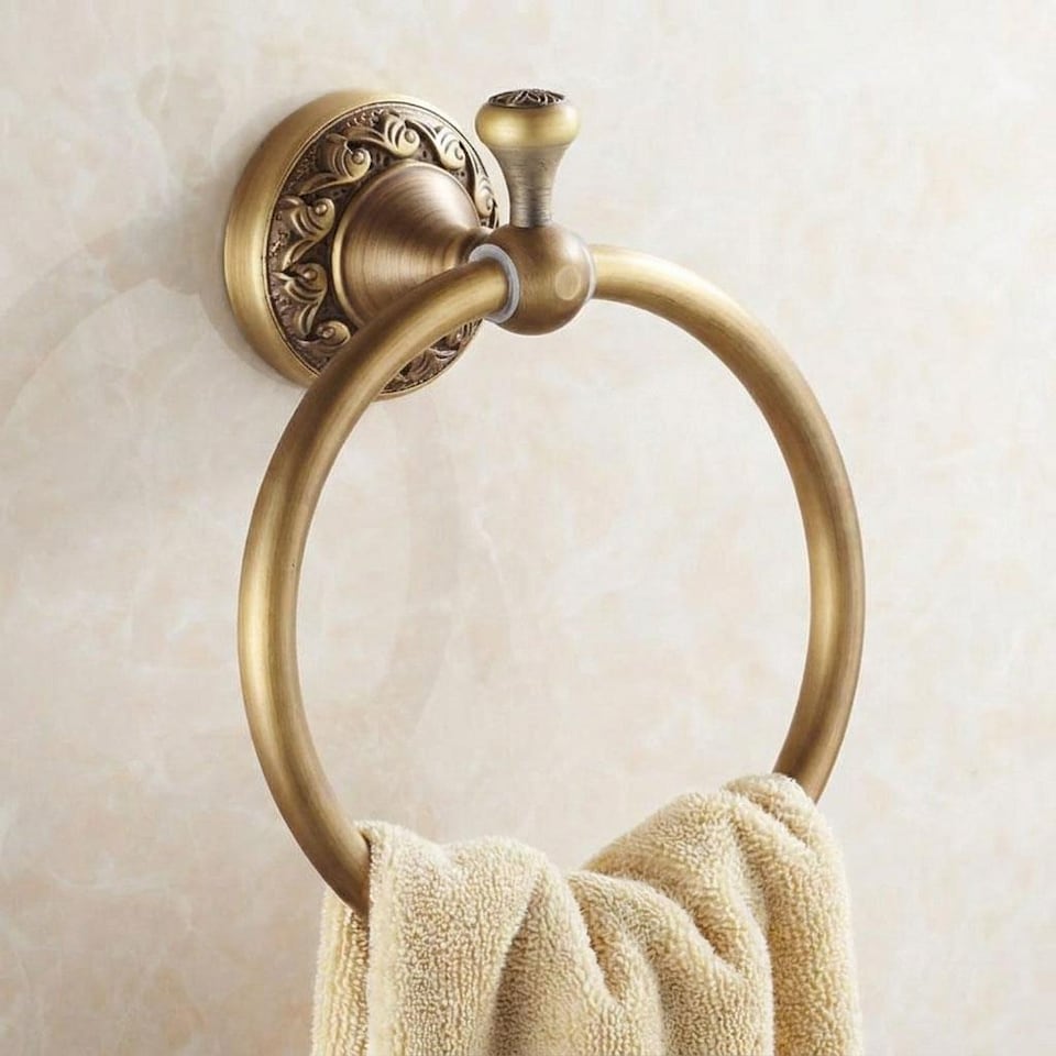 image 1 of Antique Brass Bathroom Toilet Round Towel Ring Dressing-Gown Wall Mounted Hanger