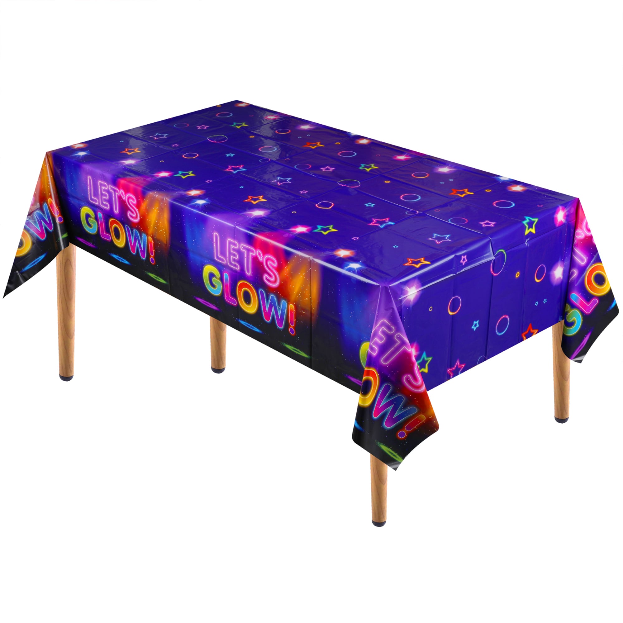 Neel Blue Let's Glow Neon Theme PVC Table Cloth - 130cm x 220cm in Blue | Size: 130 cm x 220 cm