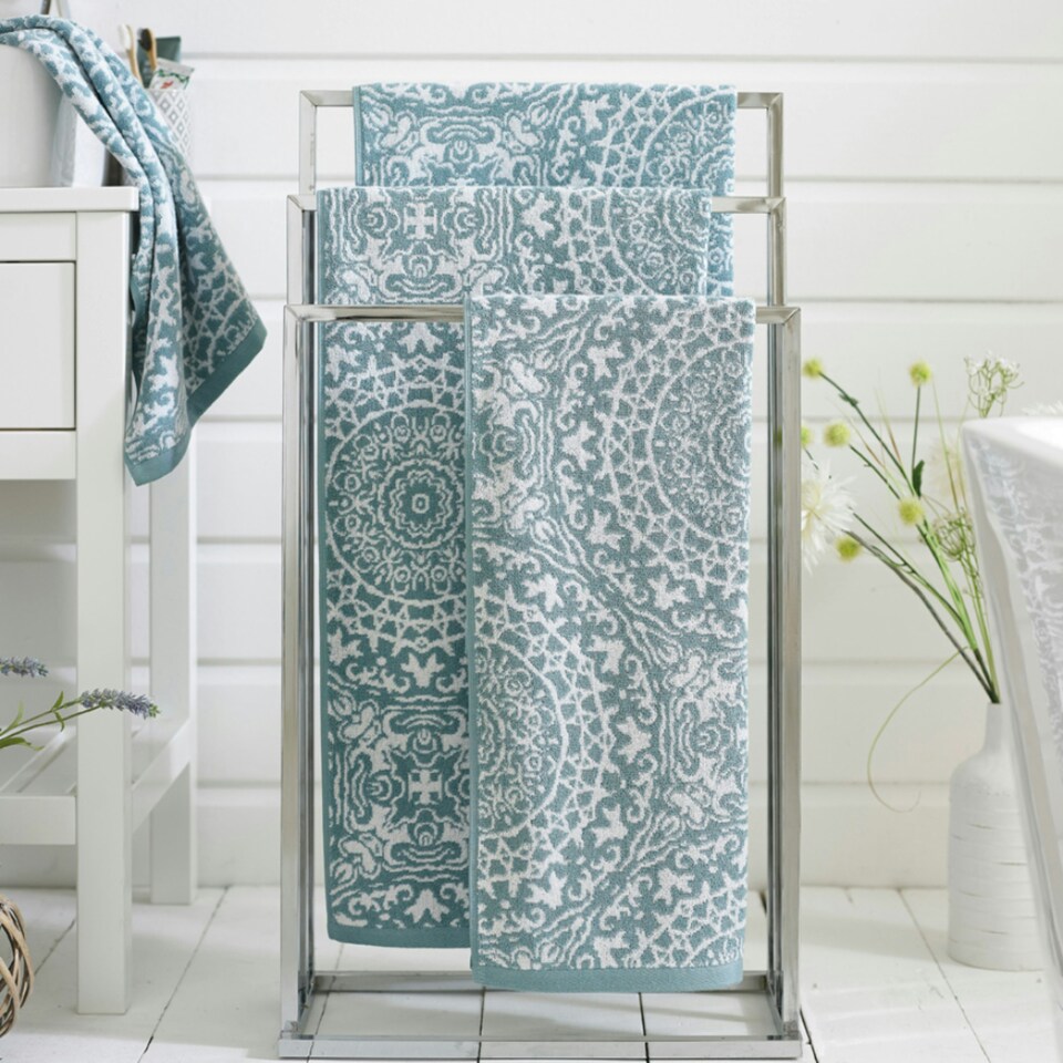 image 1 of Supersoft 100% Cotton Absorbent Lacy Connection Towels Blue | Blue | Bath sheet
