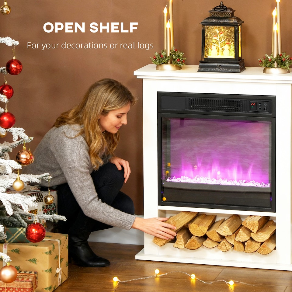 image 1 of HOMCOM 1800W White Electric Fire with Remote & Timer for Living Room