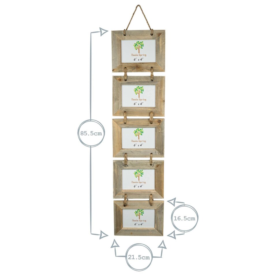 image 1 of Nicola Spring Rustic Wooden Hanging 5 Photo Frame - 6 x 4" - Natural