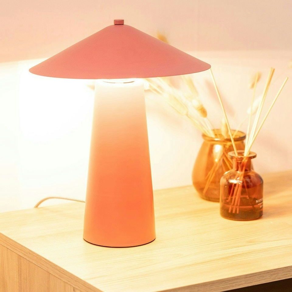image 1 of ValueLights Axel Coral Metal Bedside Table Lamp with Tapered Lampshade - Bulb Included
