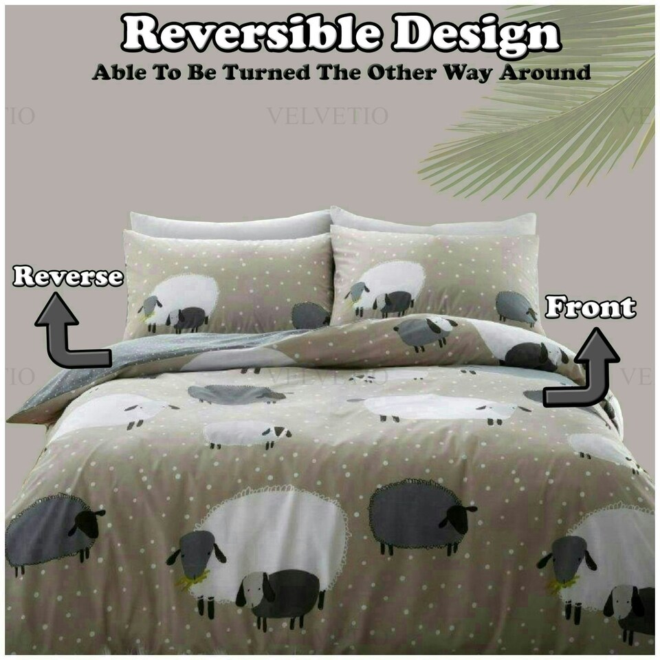image 1 of VELVETIO Sheep Duvet Cover Set Reversible Polycotton Easy Care Beddings Brown | Natural | Single