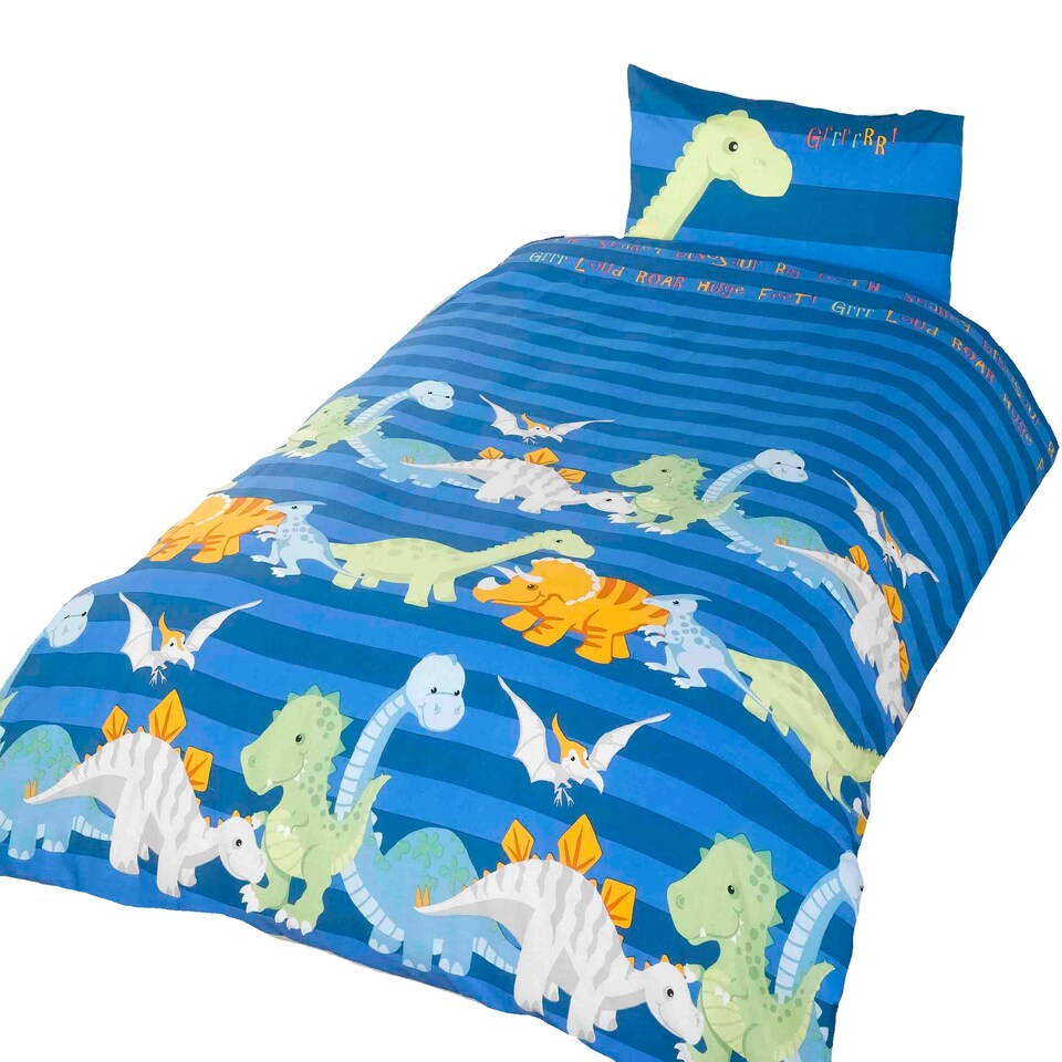 image 1 of Dinosaur Polycotton Kids Duvet Cover Set with Pillowcase Blue | Single