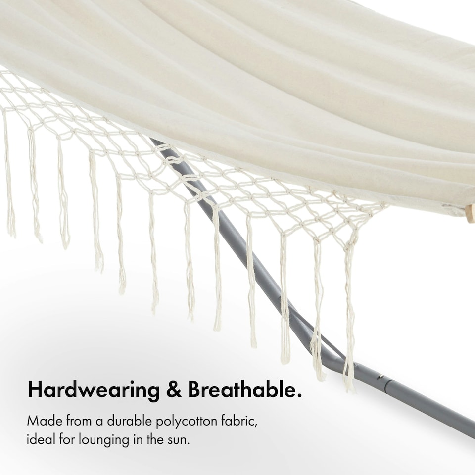 image 1 of VonHaus Beige Boho Fringe Hammock with Frame for Garden