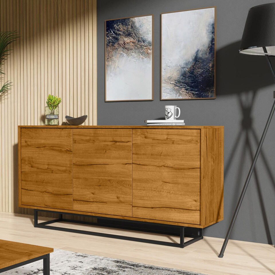 image 1 of TV Unit Cabinet Sideboard Storage Cabinet Vintage Oak Industrial Loft Retro 160cm