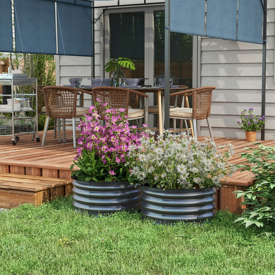 image 1 of Outsunny Set of 2 Raised Garden Bed Metal Planter Box with Safety Edging, Green | Green | Green