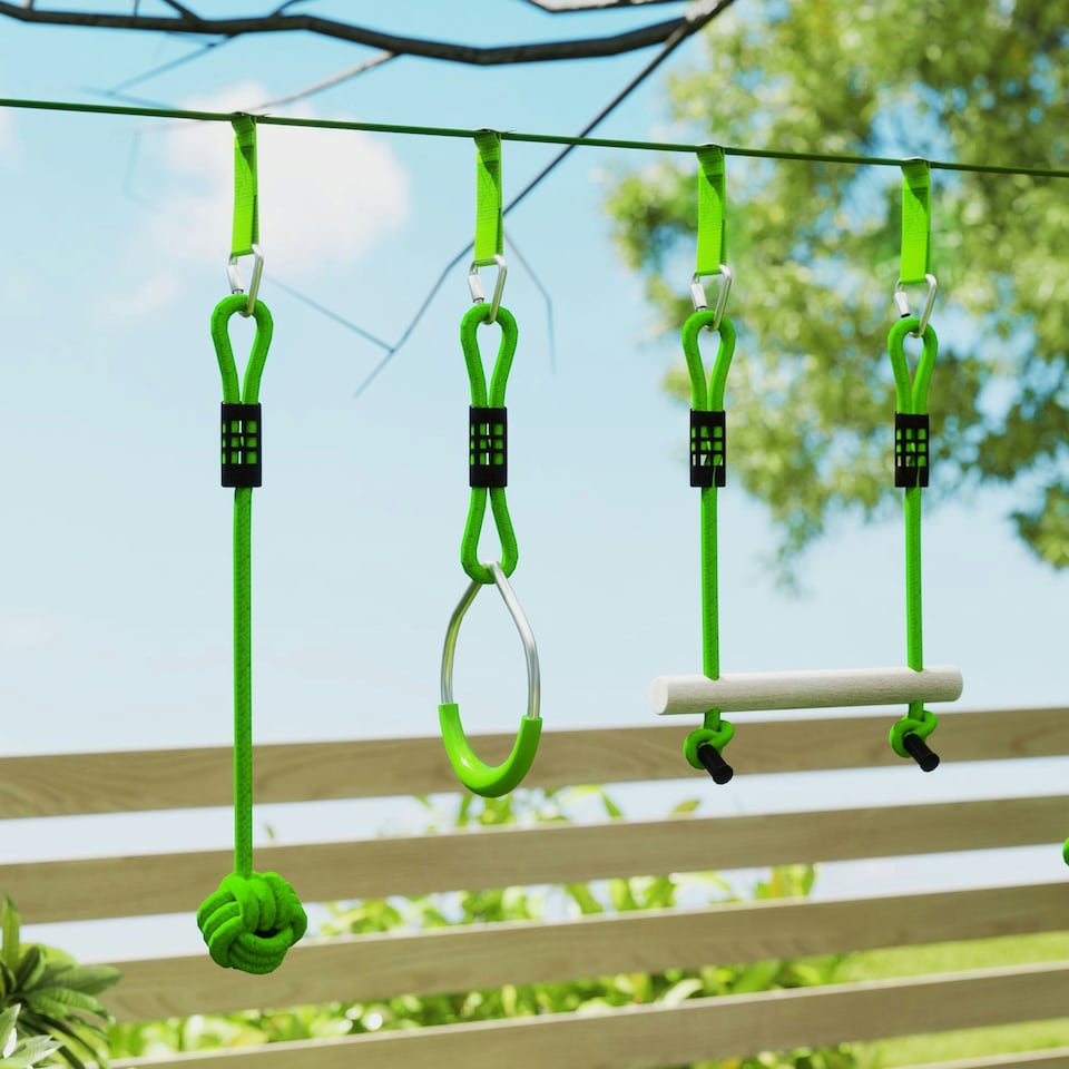 image 1 of AIYAPLAY Obstacle Course for Kid with 10 Piece Slackline Kit, Green