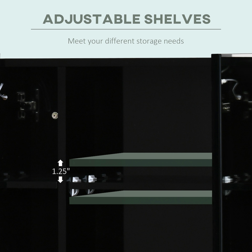 image 1 of kleankin LED Bathroom Mirror Cabinet with Shelves Wall Mount High Gloss Black