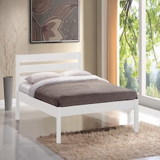 4ft6 Double White wood wooden bed frame.Low foot end, bedstead. Shaker style, horizontal top rail.