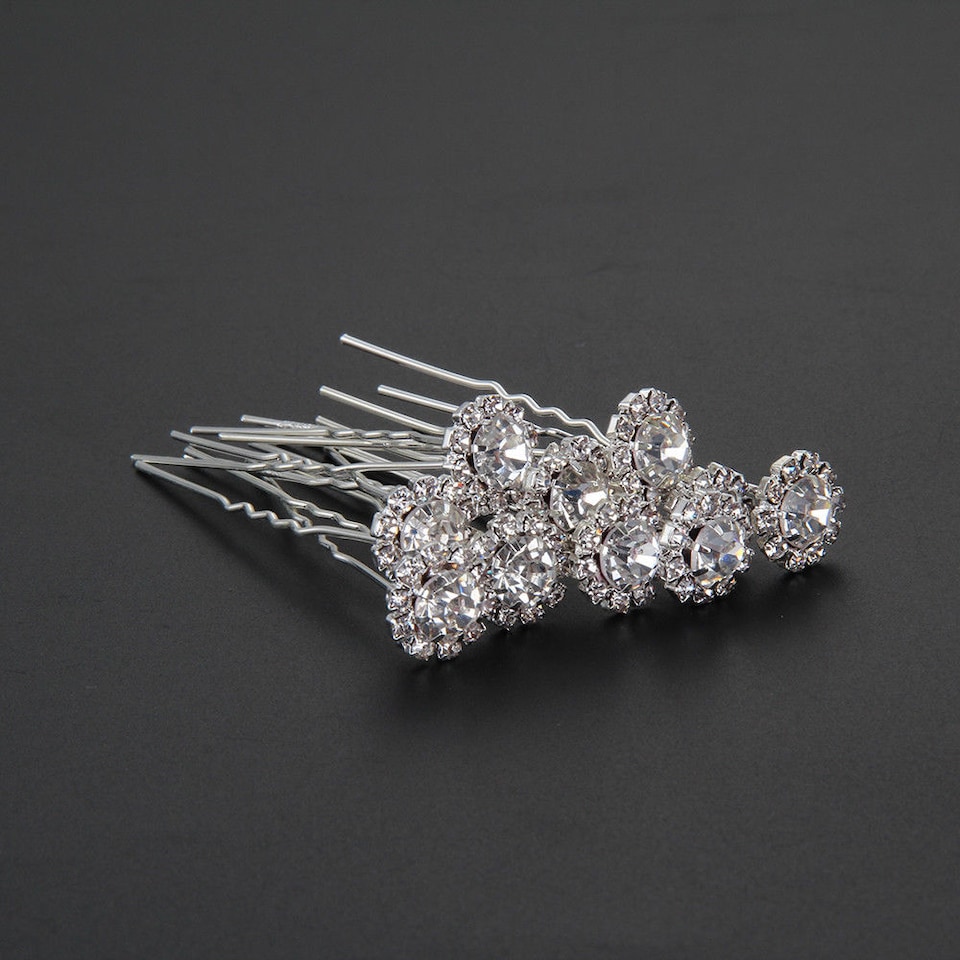 image 1 of Crystal Hair Pins Flower Design For Wedding, Bridal Accessories - 1pc