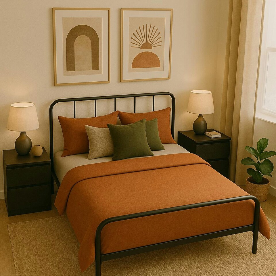 image 1 of King Size Bed Frame Metal Rounded Headboard Easy Assembly Under Bed Base Storage