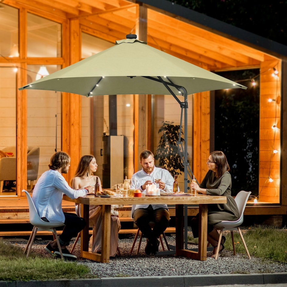 image 1 of Outsunny 3(m) Cantilever Garden Parasol Umbrella with Solar LED, Beige